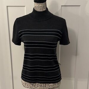 Tahari Black Tee with Subtle Gray Stripes